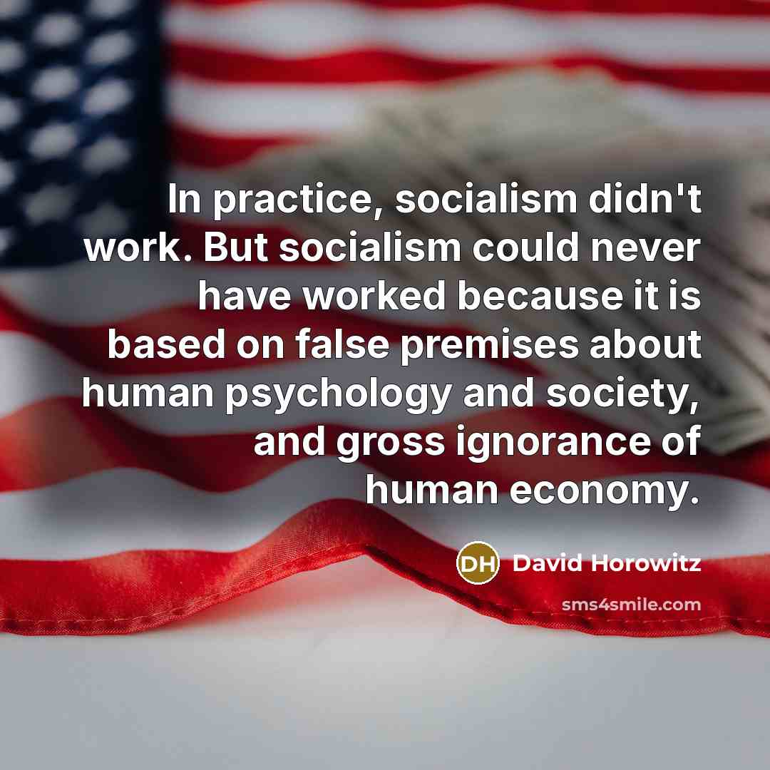 “In practice, socialism didn't work. But socialism could never have worked because it is based on false premises about human psychology and society, and gross ignorance of human economy.” quote by David Horowitz