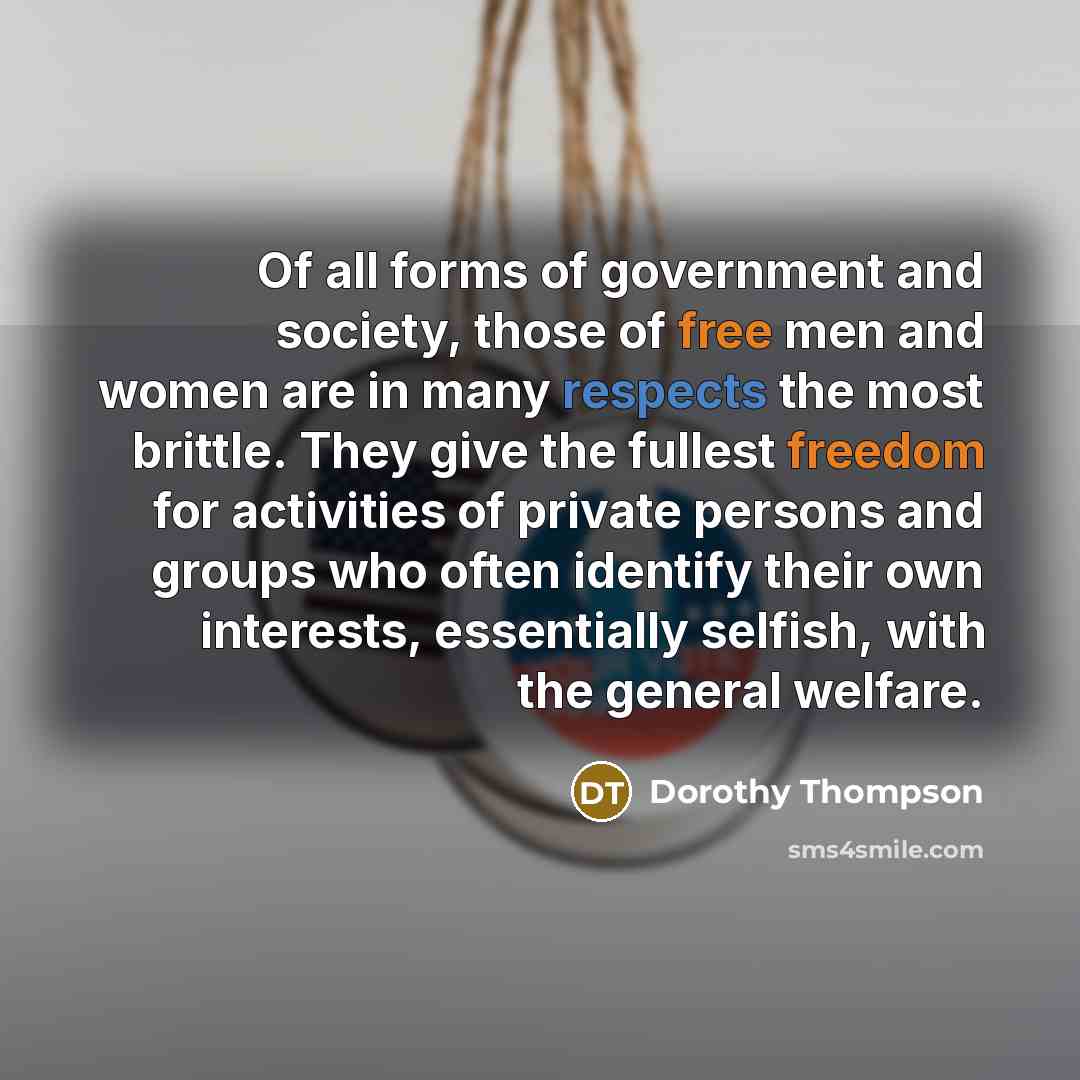 “Of all forms of government and society, those of free…” quote by Dorothy Thompson