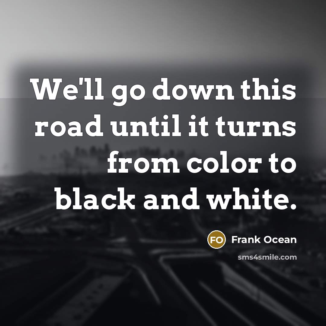 “We'll go down this road until it turns from color…” quote by Frank Ocean