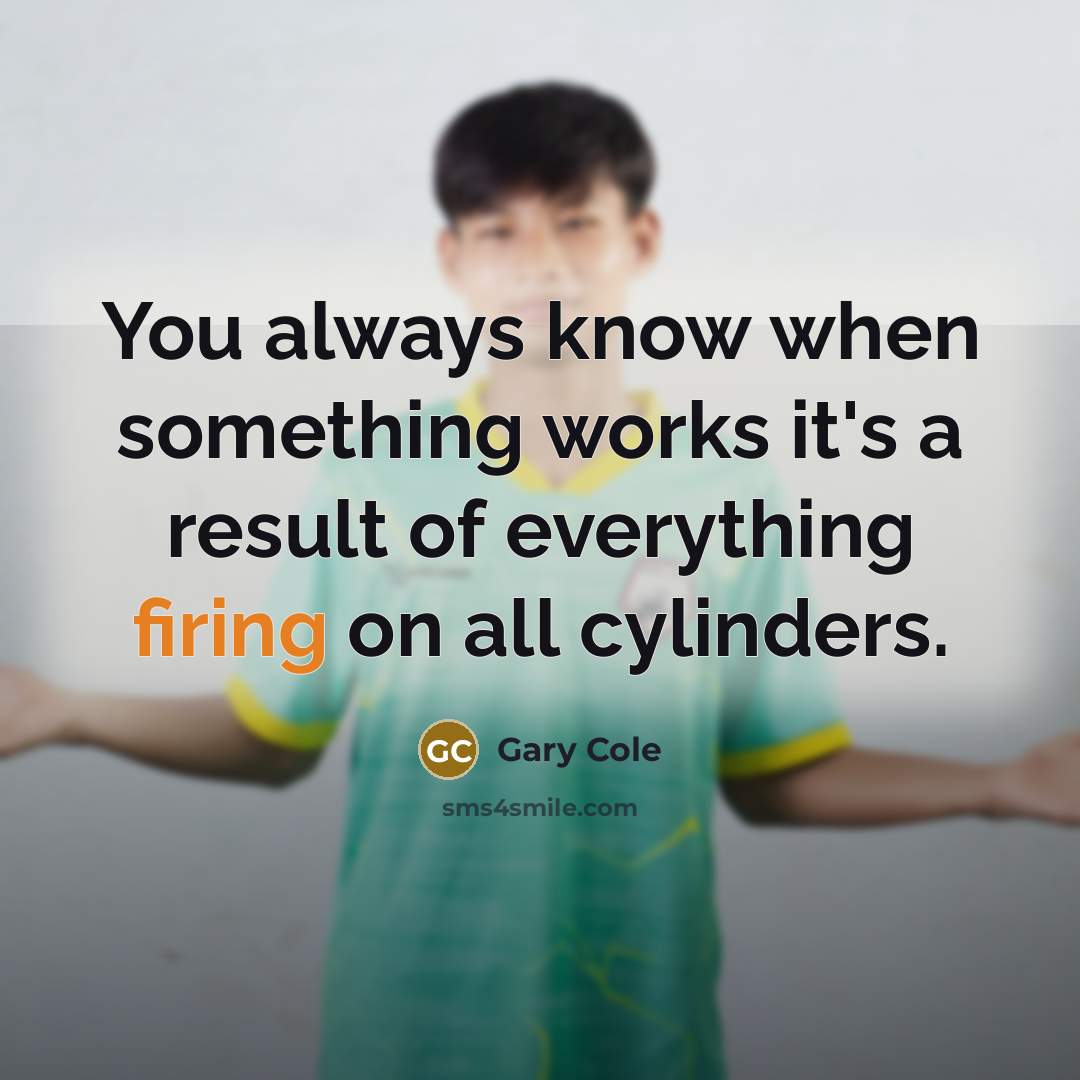 “You always know when something works it's a result of everything firing on all cylinders.” quote by Gary Cole