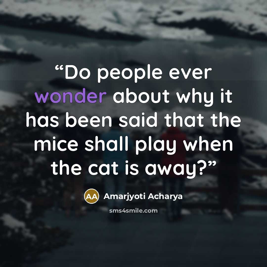 “Do people ever wonder about why it has been said that the mice shall play when the cat is away?” quote by Amarjyoti Acharya