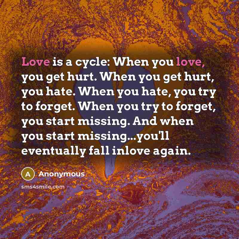 “Love is a cycle: When you love, you get hurt.…” quote by Anonymous