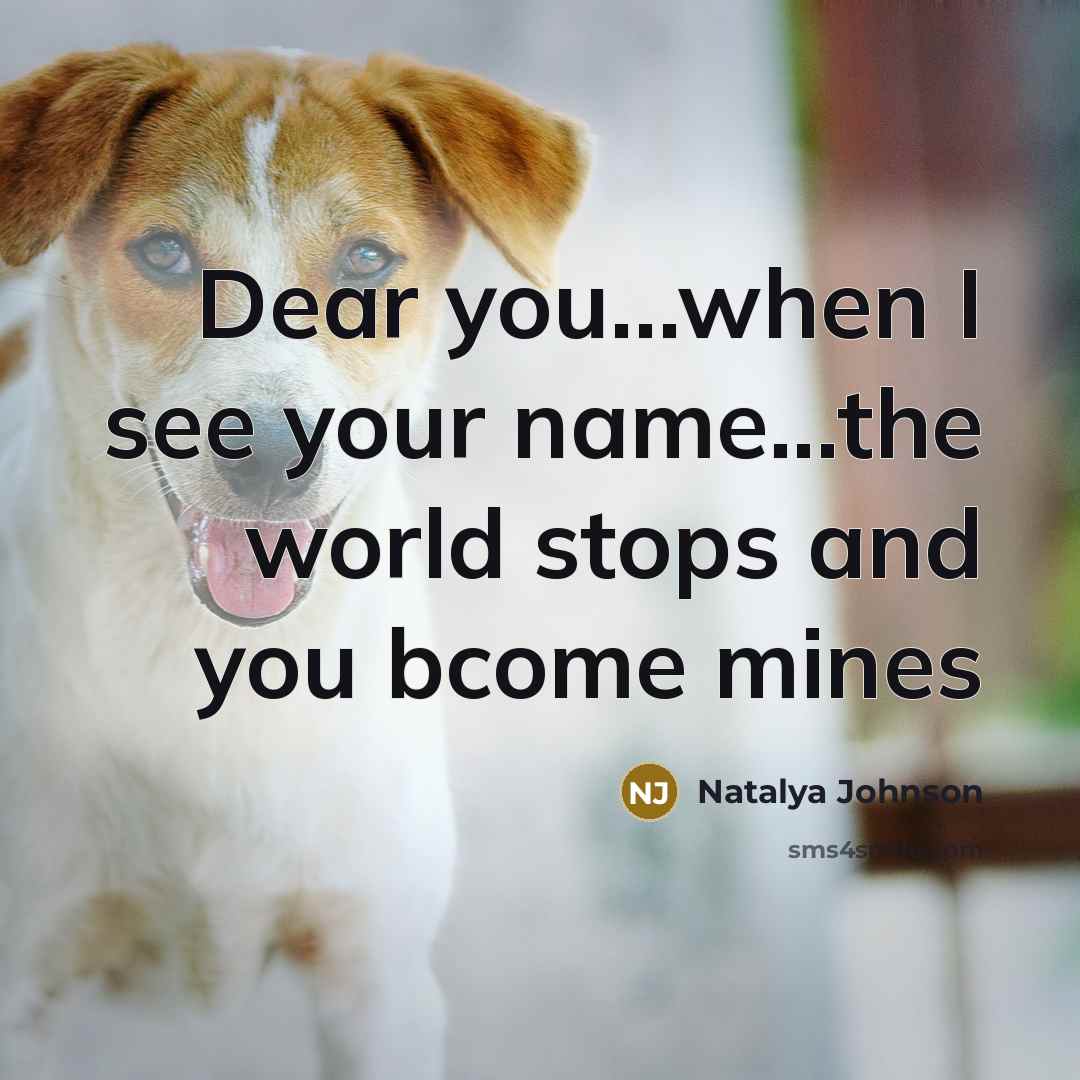 “Dear you...when I see your name...the world stops and you…” quote by Natalya Johnson