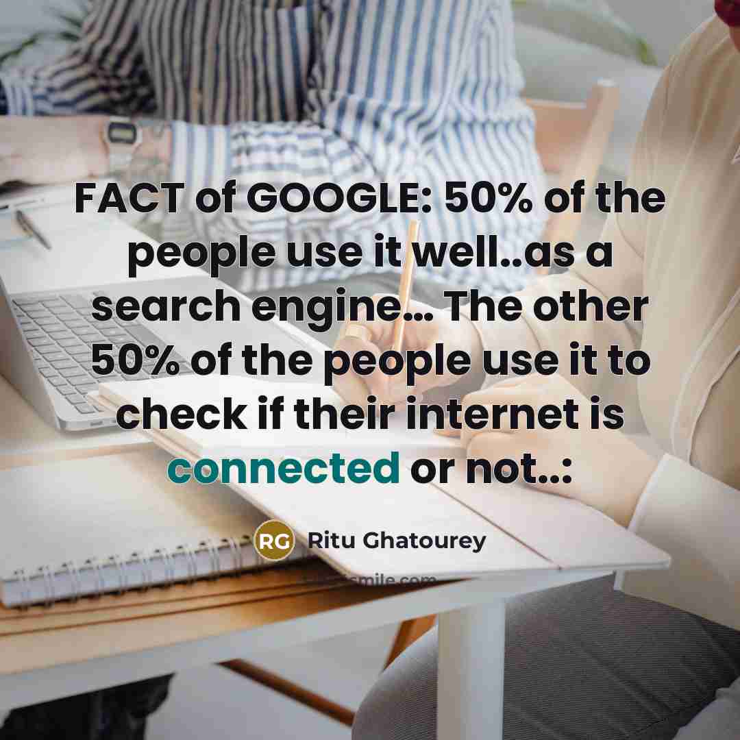 “FACT of GOOGLE: 50% of the people use it well..as…” quote by Ritu Ghatourey