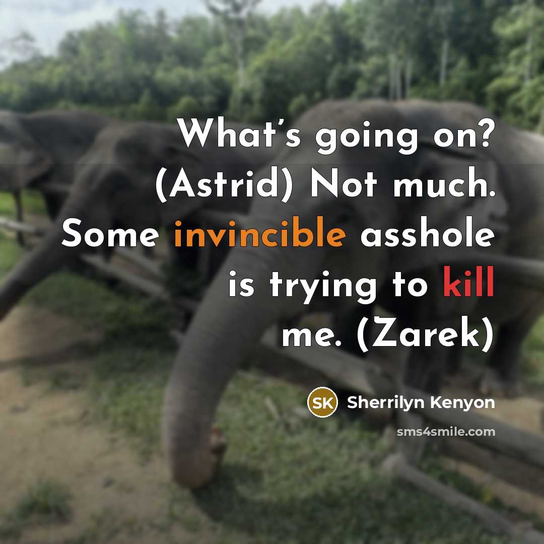 “What’s going on? (Astrid) Not much. Some invincible asshole is trying to kill me. (Zarek)” quote by Sherrilyn Kenyon
