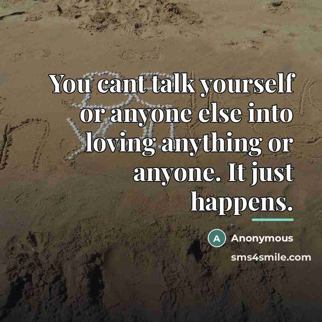 “You cant talk yourself or anyone else into loving anything…” quote by Anonymous