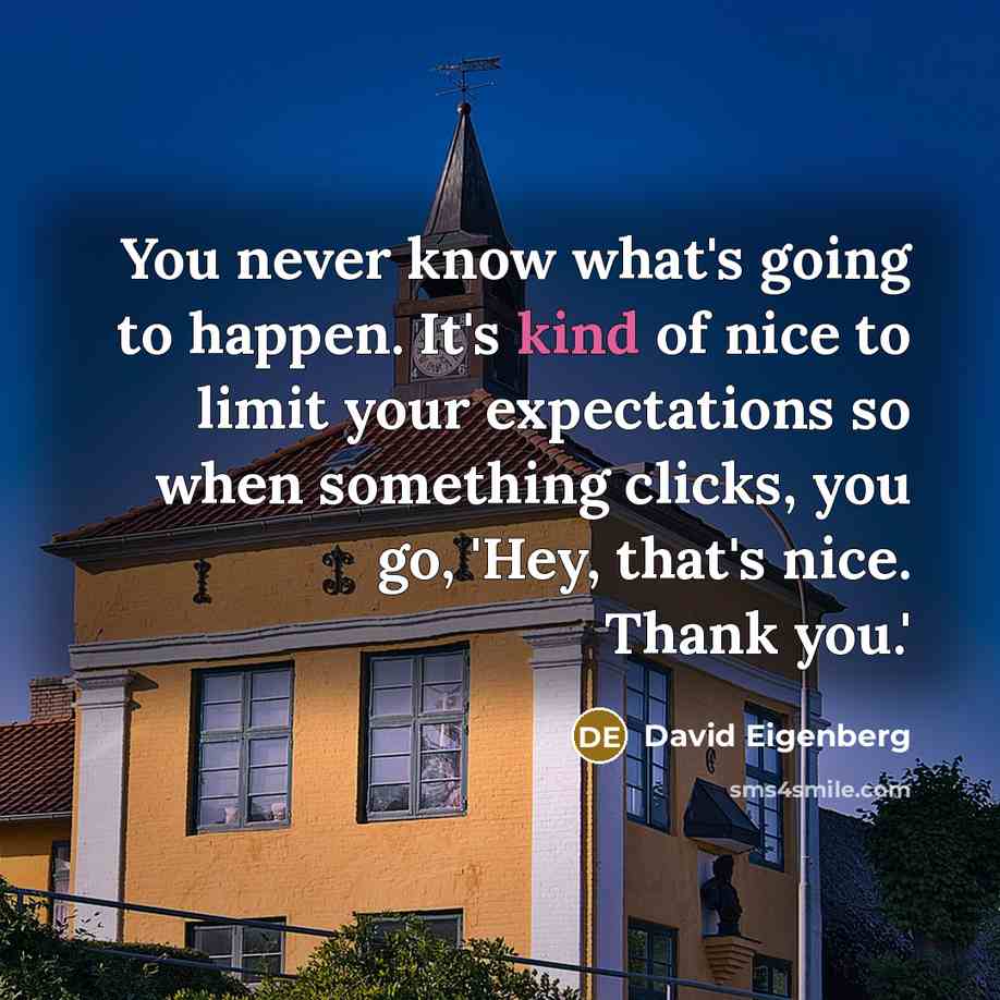 “You never know what's going to happen. It's kind of nice to limit your expectations so when something clicks, you go, 'Hey, that's nice. Thank you.'” quote by David Eigenberg