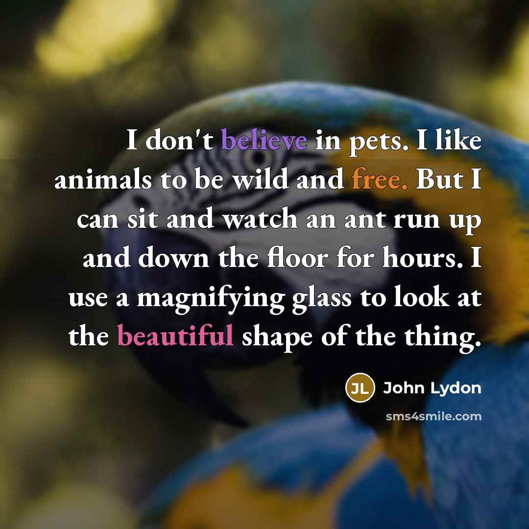 “I don't believe in pets. I like animals to be…” quote by John Lydon