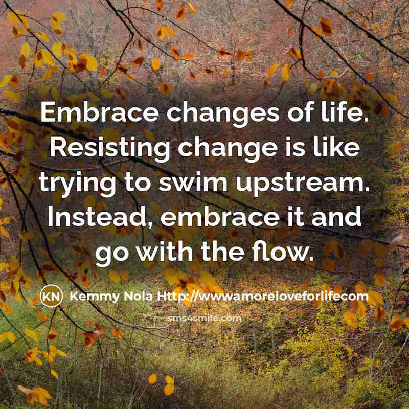 “Embrace changes of life. Resisting change is like trying to…” quote by Kemmy Nola Http://wwwamoreloveforlifecom