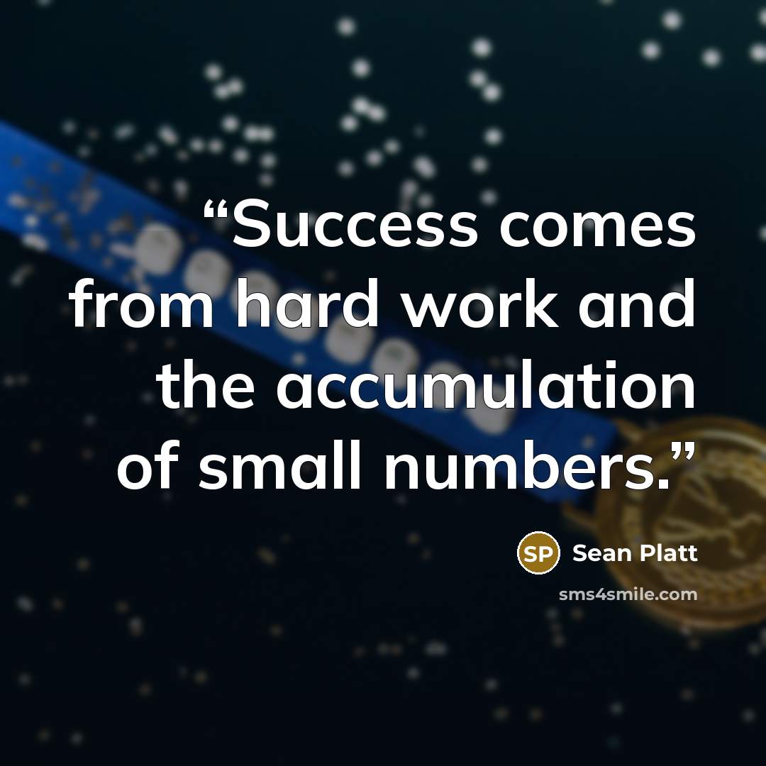 “Success comes from hard work and the accumulation of small numbers.” quote by Sean Platt