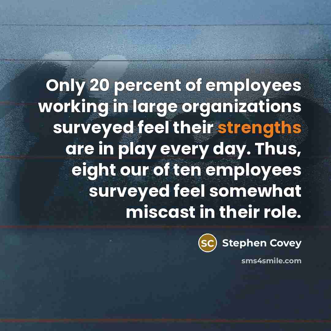 “Only 20 percent of employees working in large organizations surveyed…” quote by Stephen Covey