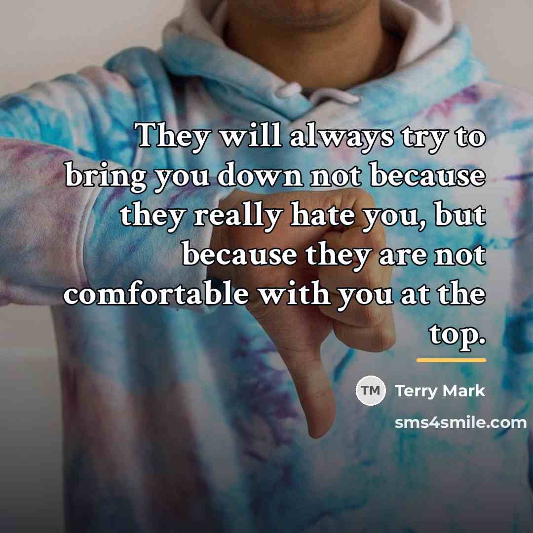 “They will always try to bring you down not because…” quote by Terry Mark
