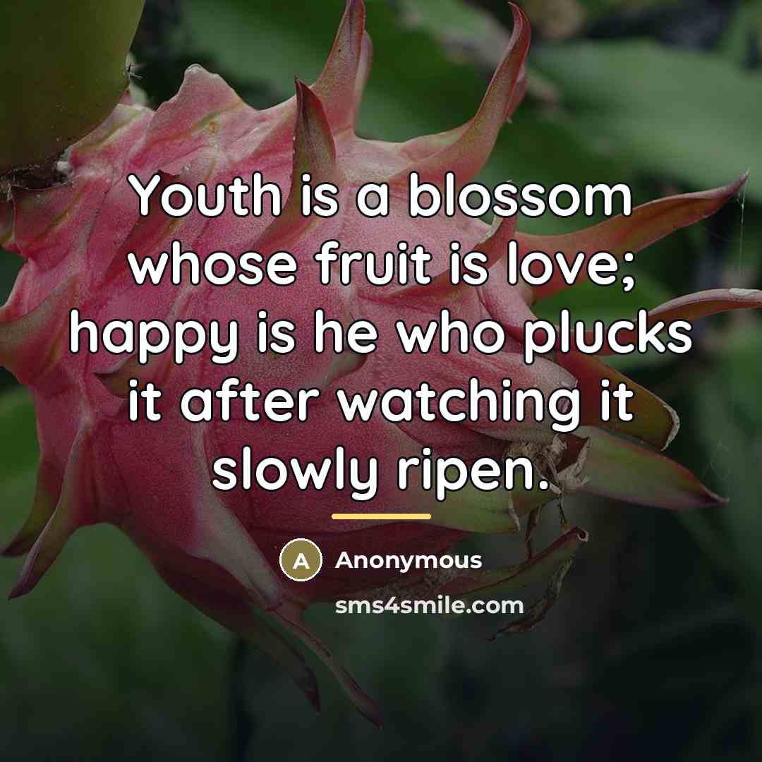 “Youth is a blossom whose fruit is love; happy is…” quote by Anonymous
