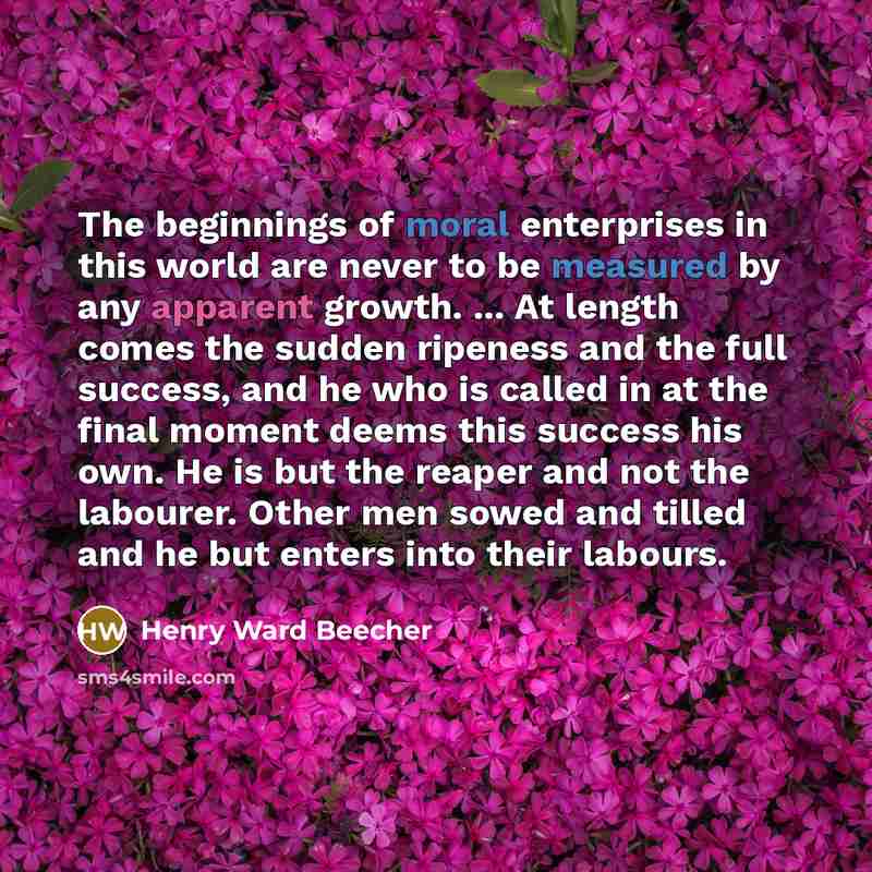 “The beginnings of moral enterprises in this world are never…” quote by Henry Ward Beecher