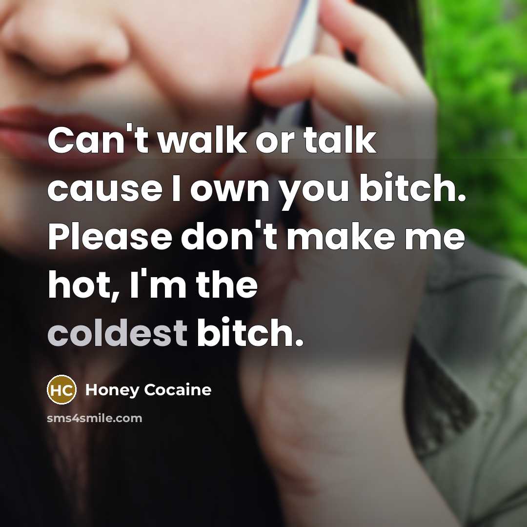 “Can't walk or talk cause I own you bitch. Please don't make me hot, I'm the coldest bitch.” quote by Honey Cocaine