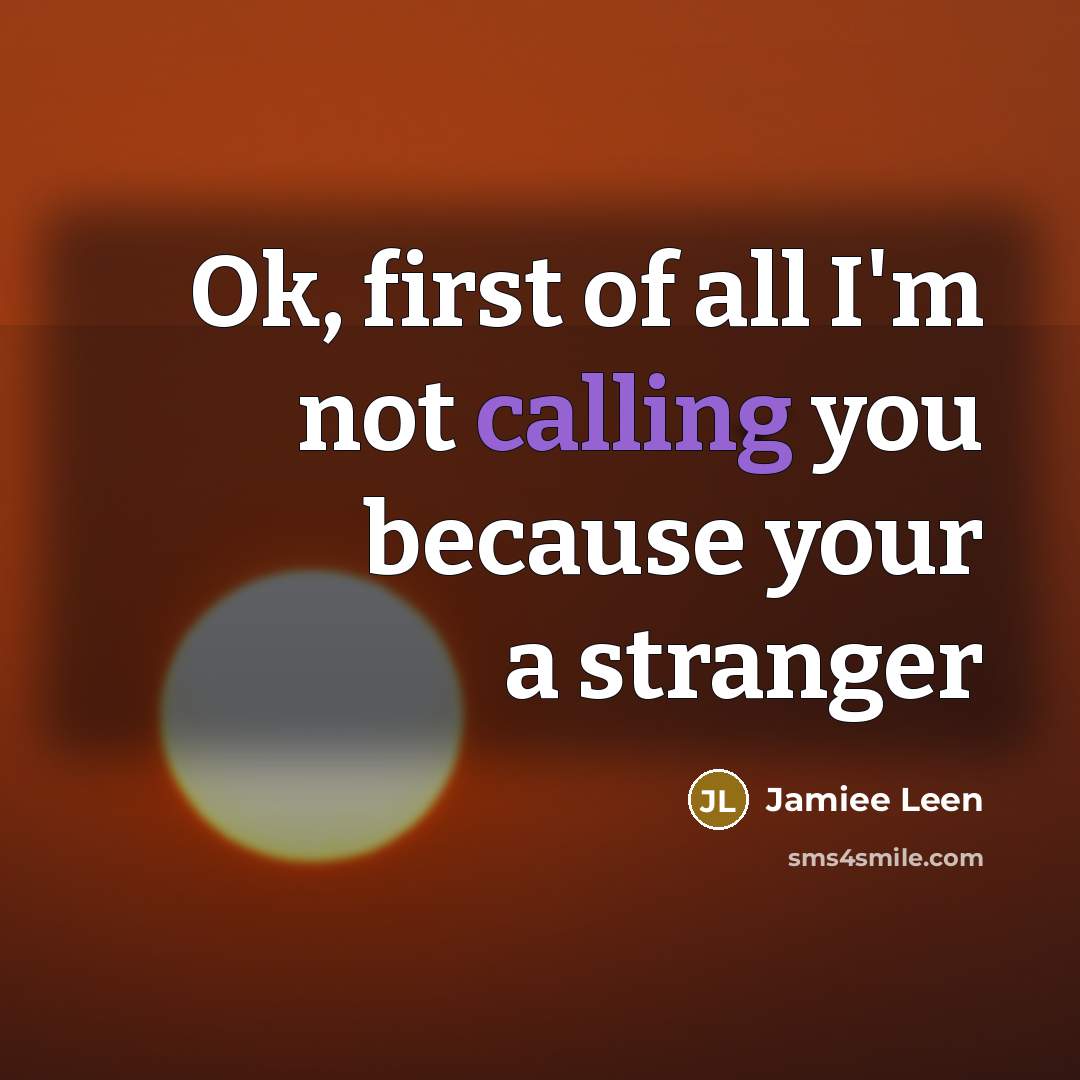 “Ok, first of all I'm not calling you because your a stranger” quote by Jamiee Leen