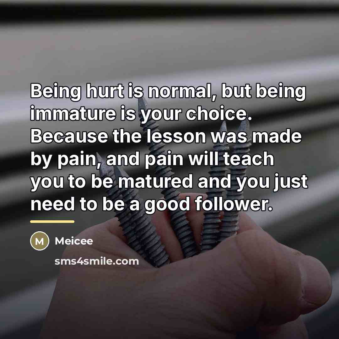 “Being hurt is normal, but being immature is your choice.…” quote by Meicee