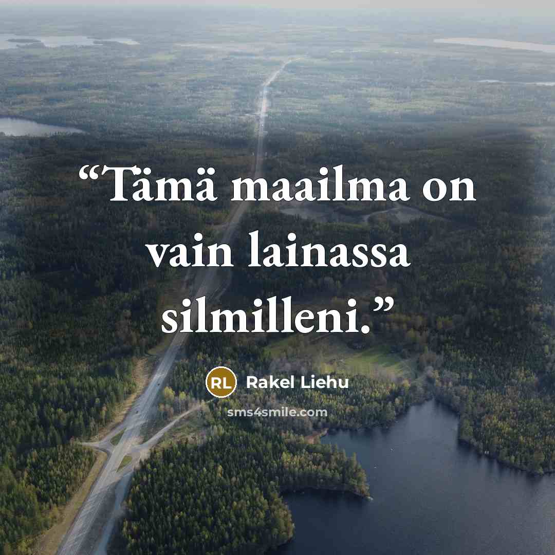 “Tämä maailma on vain lainassa silmilleni.” quote by Rakel Liehu