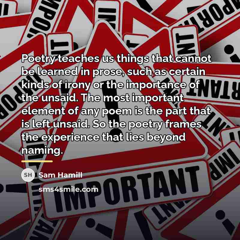 “Poetry teaches us things that cannot be learned in prose,…” quote by Sam Hamill