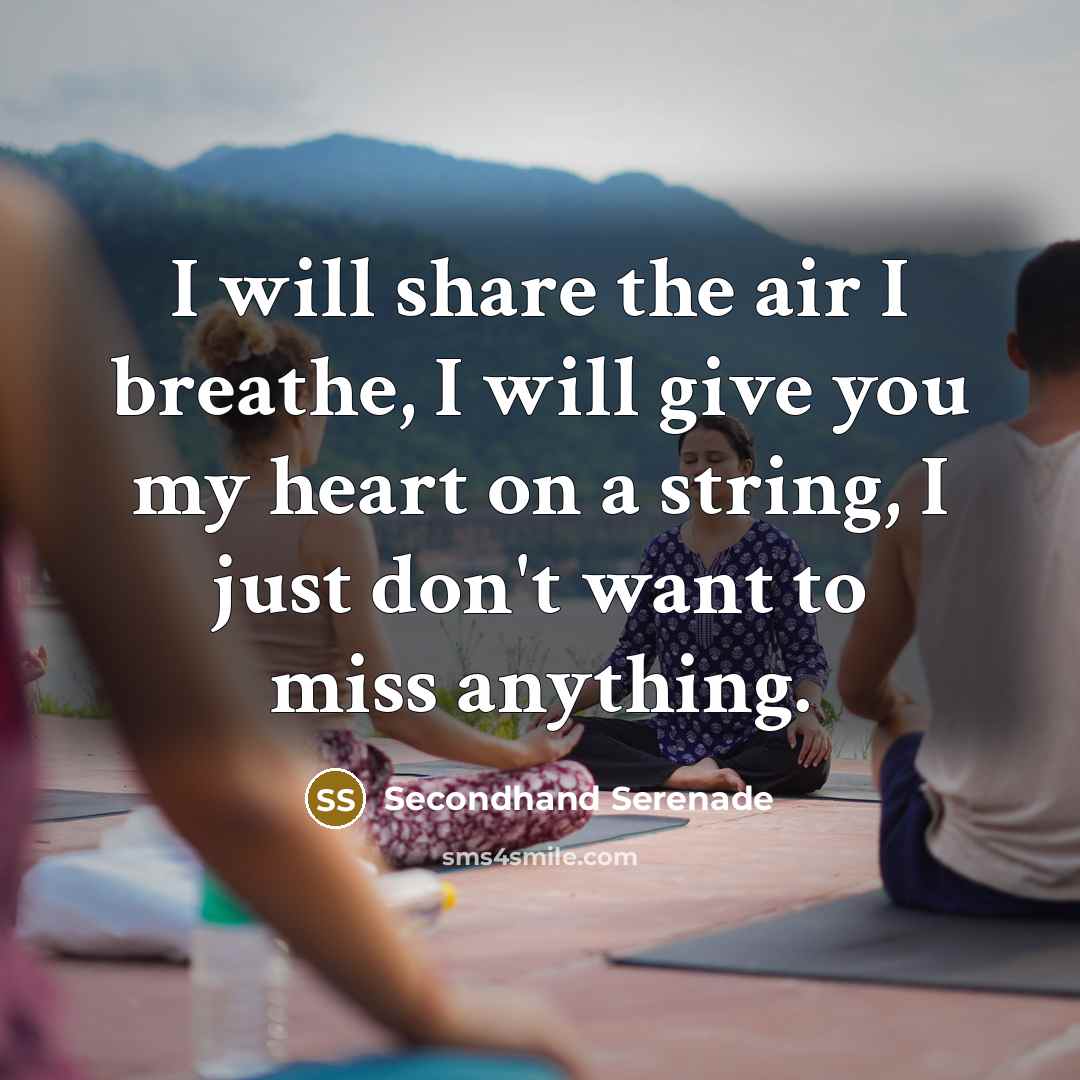“I will share the air I breathe, I will give you my heart on a string, I just don't want to miss anything.” quote by Secondhand Serenade