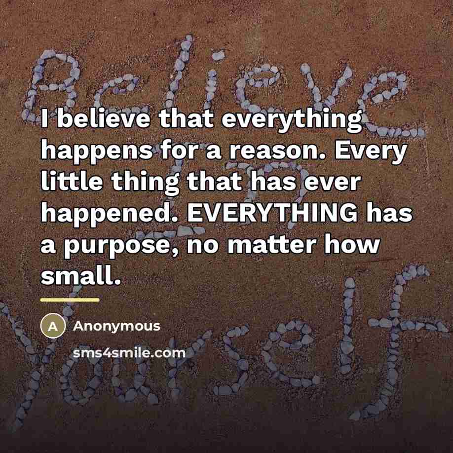 “I believe that everything happens for a reason. Every little…” quote by Anonymous