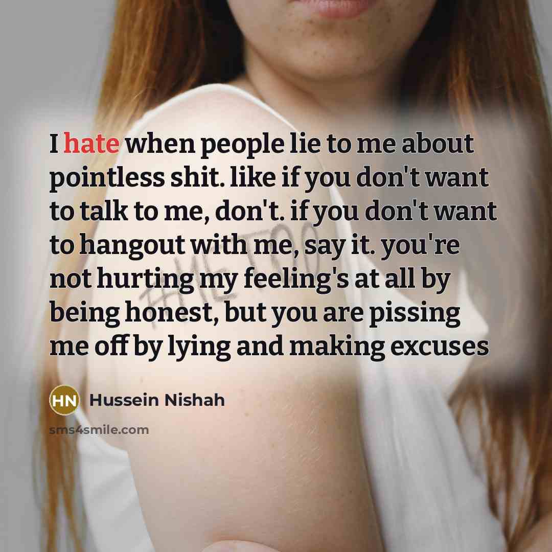 “I hate when people lie to me about pointless shit.…” quote by Hussein Nishah