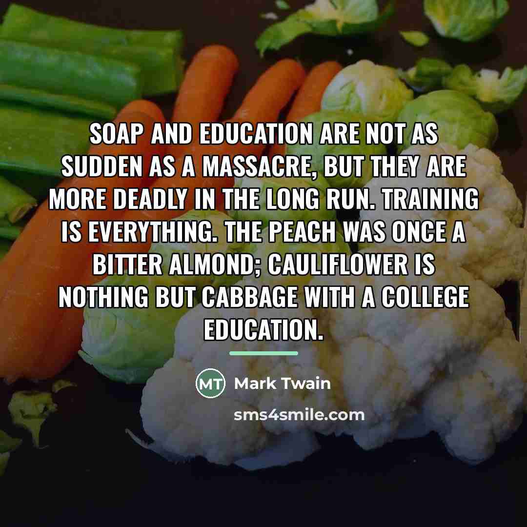 “Soap and education are not as sudden as a massacre,…” quote by Mark Twain