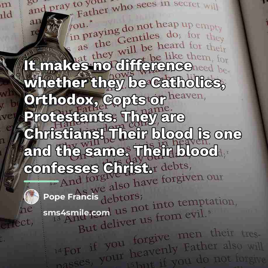 “It makes no difference whether they be Catholics, Orthodox, Copts…” quote by Pope Francis