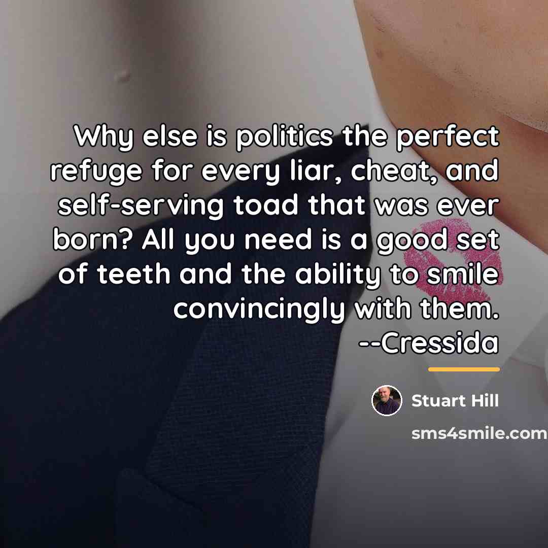 “Why else is politics the perfect refuge for every liar,…” quote by Stuart Hill