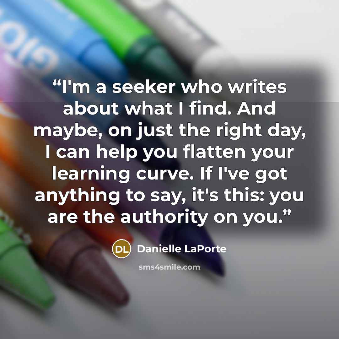 “I'm a seeker who writes about what I find. And maybe, on just the right day, I can help you flatten your learning curve. If I've got anything to say, it's this: you are the authority on you.” quote by Danielle LaPorte