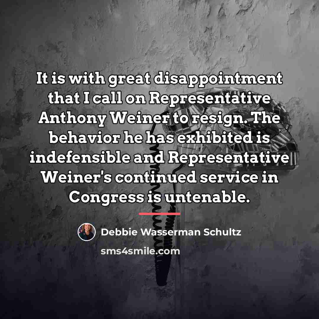“It is with great disappointment that I call on Representative…” quote by Debbie Wasserman Schultz
