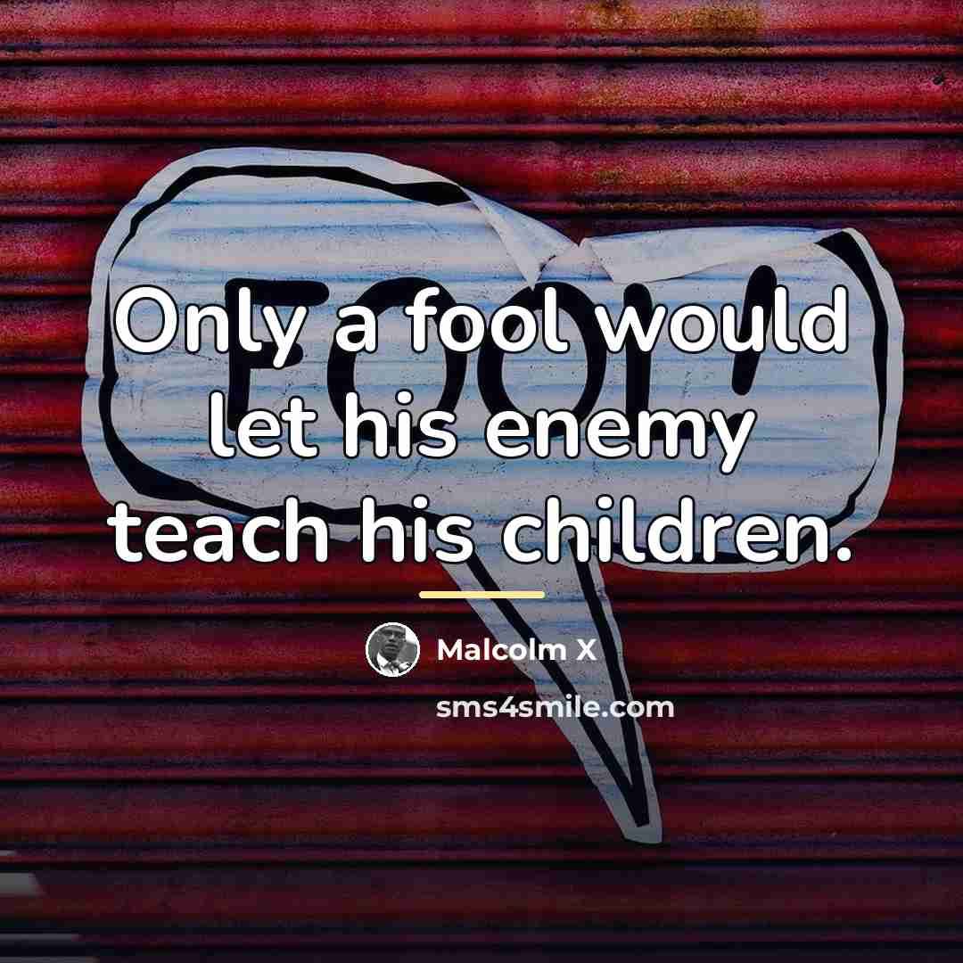 “Only a fool would let his enemy teach his children.…” quote by Malcolm X