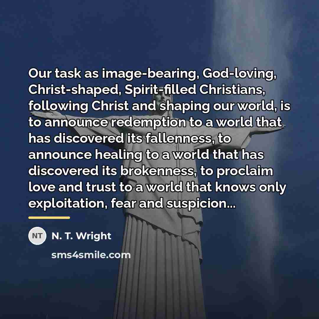 “Our task as image-bearing, God-loving, Christ-shaped, Spirit-filled Christians, following Christ…” quote by N. T. Wright