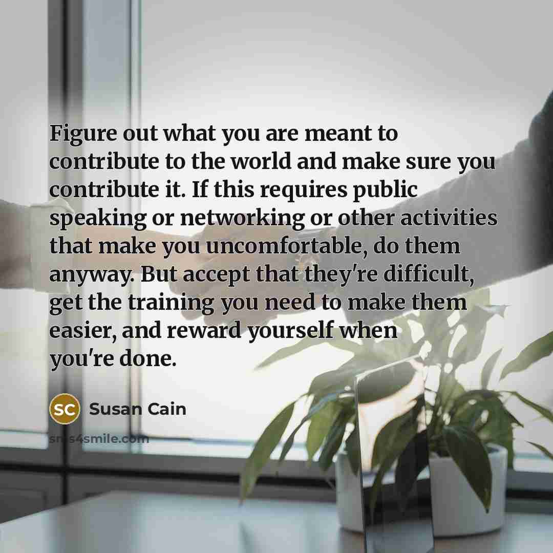 “Figure out what you are meant to contribute to the…” quote by Susan Cain