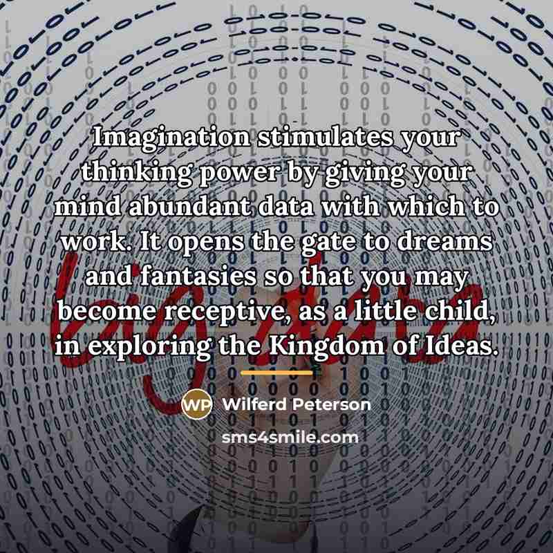 “Imagination stimulates your thinking power by giving your mind abundant…” quote by Wilferd Peterson