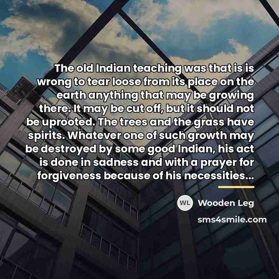 “The old Indian teaching was that is is wrong to…” quote by Wooden Leg