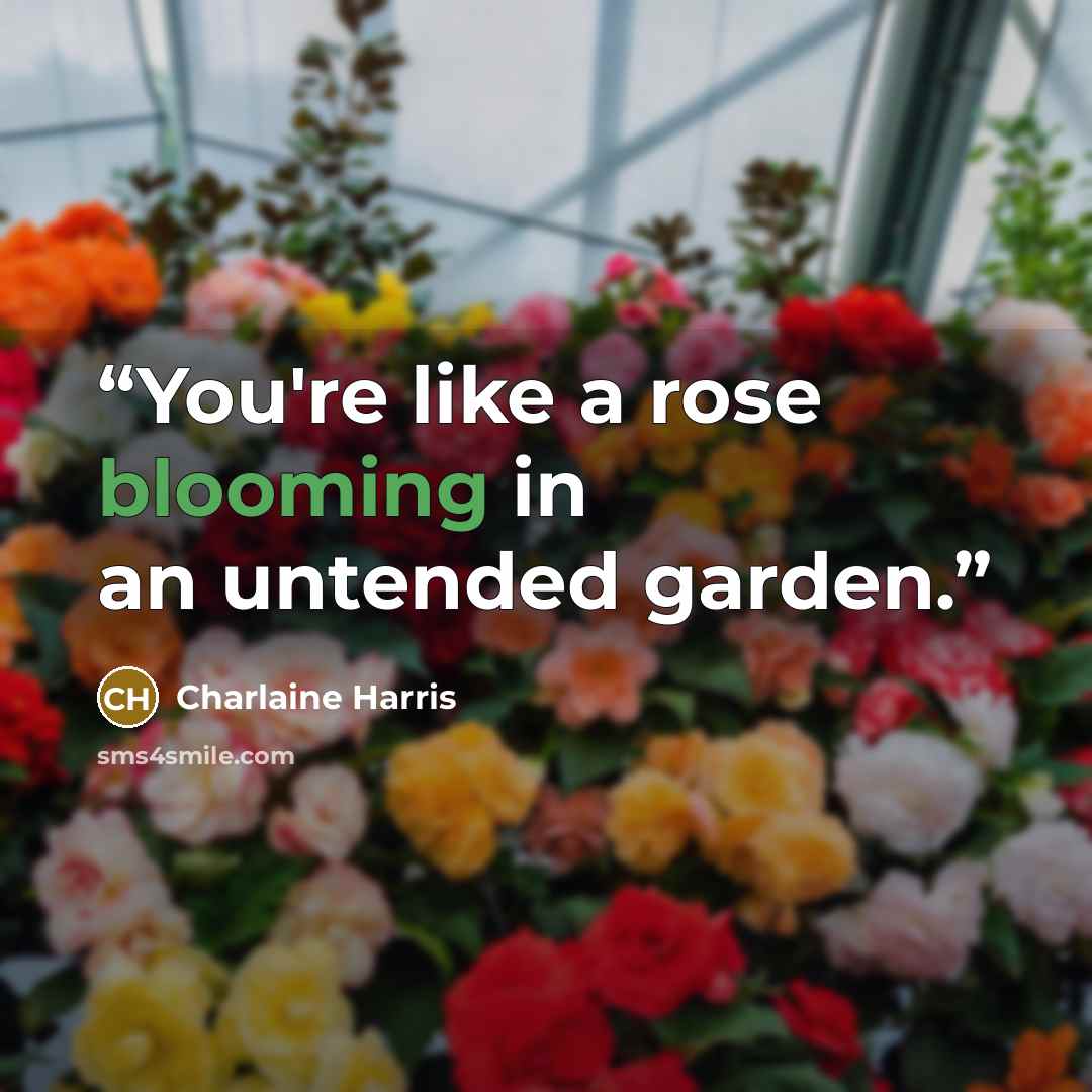 “You're like a rose blooming in an untended garden.” quote by Charlaine Harris