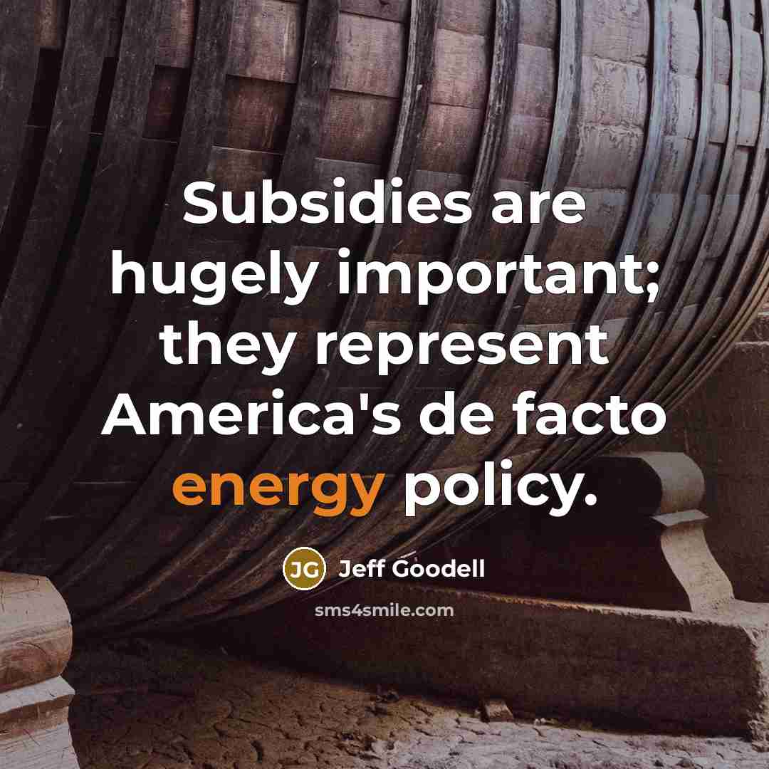“Subsidies are hugely important; they represent America's de facto energy…” quote by Jeff Goodell