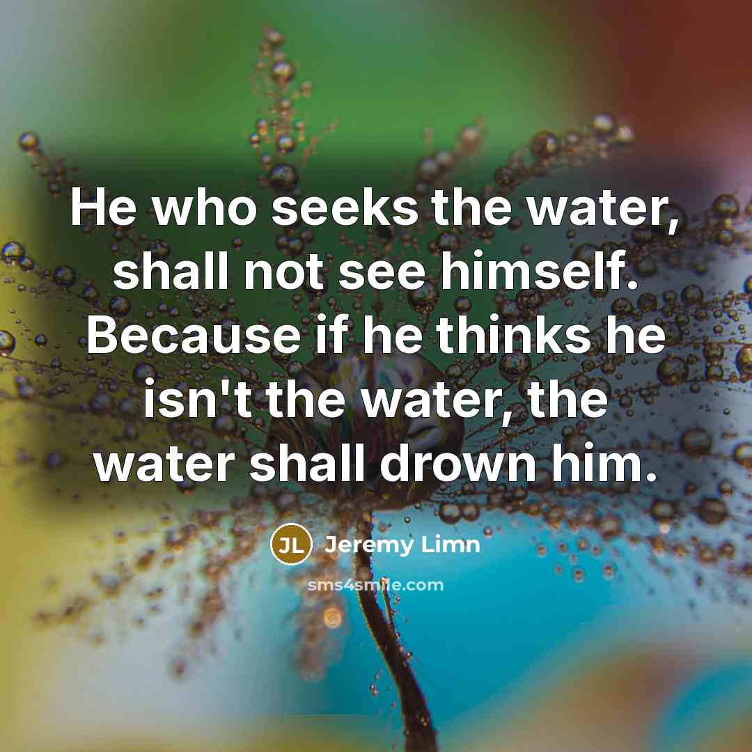“He who seeks the water, shall not see himself. Because…” quote by Jeremy Limn