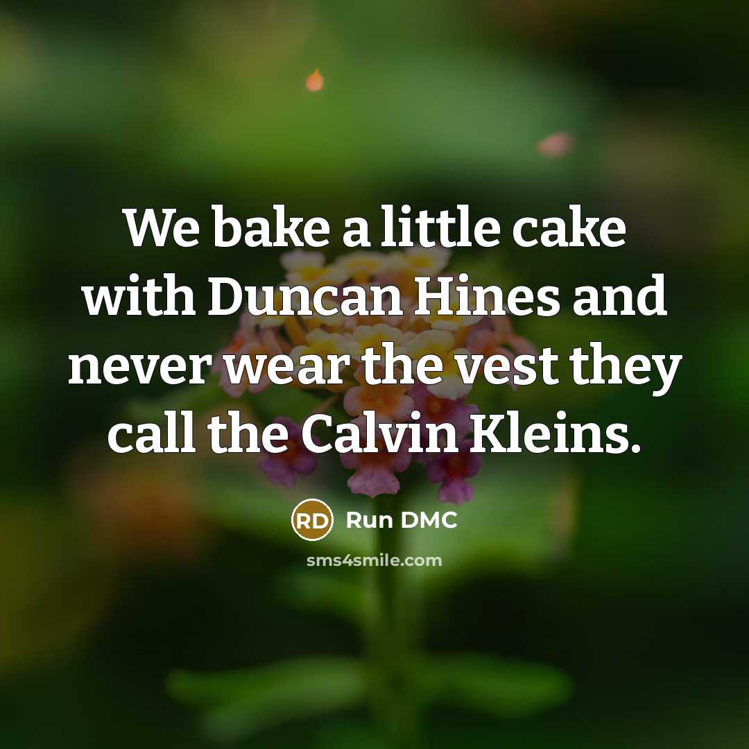 “We bake a little cake with Duncan Hines and never wear the vest they call the Calvin Kleins.” quote by Run DMC