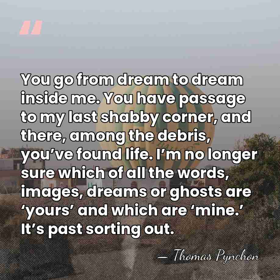 You go from dream to dream inside me. You have passage to&hellip; - Thomas Pynchon