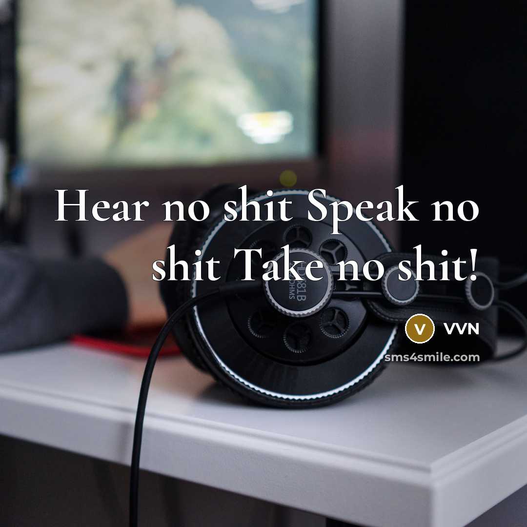 “Hear no shit Speak no shit Take no shit!…” quote by VVN