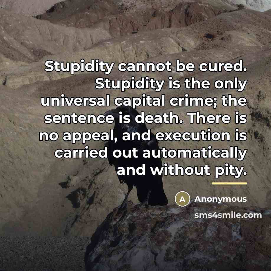 “Stupidity cannot be cured. Stupidity is the only universal capital…” quote by Anonymous