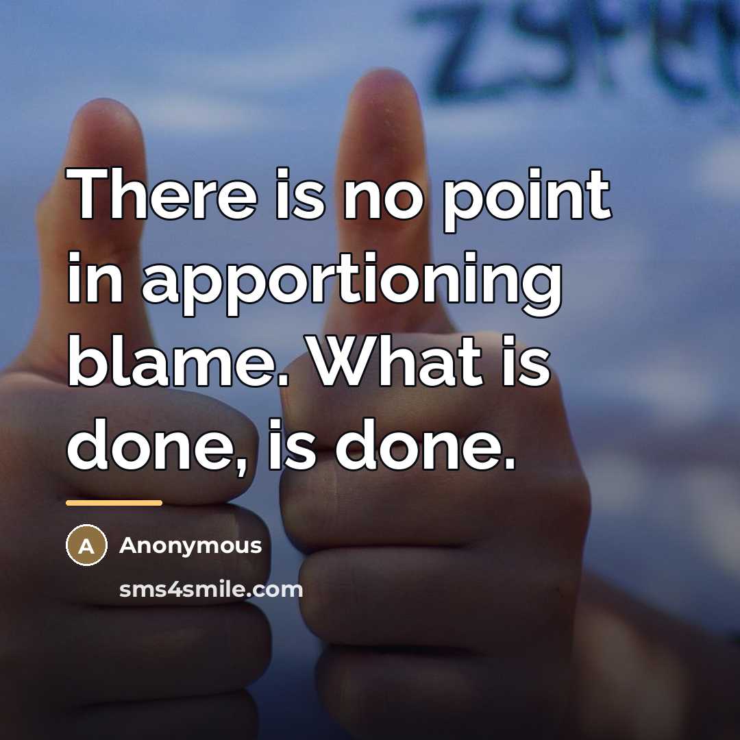“There is no point in apportioning blame. What is done,…” quote by Anonymous