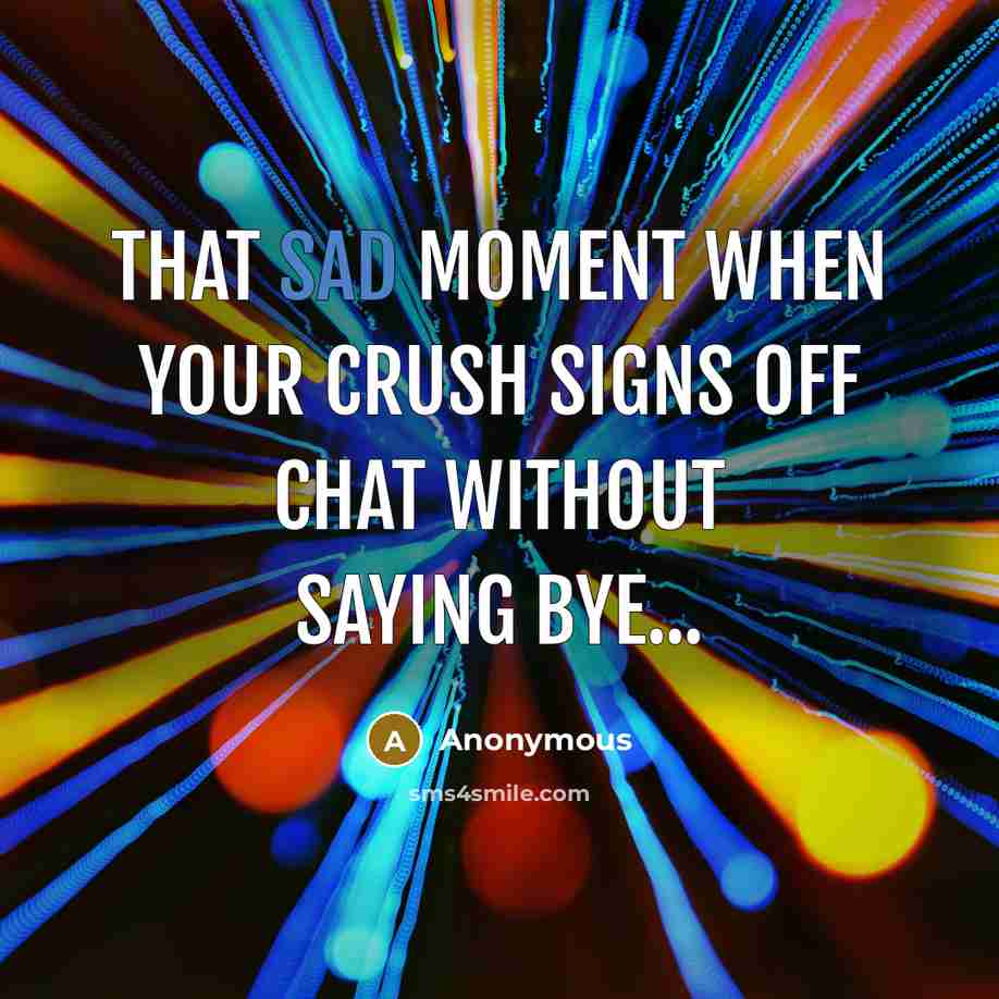 “That sad moment when your crush signs off chat without saying bye...” quote by Anonymous