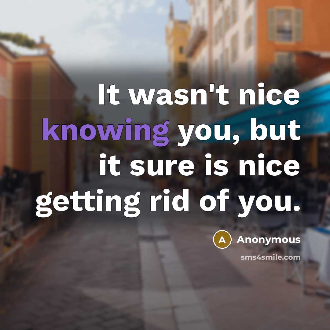 “It wasn't nice knowing you, but it sure is nice getting rid of you.” quote by Anonymous