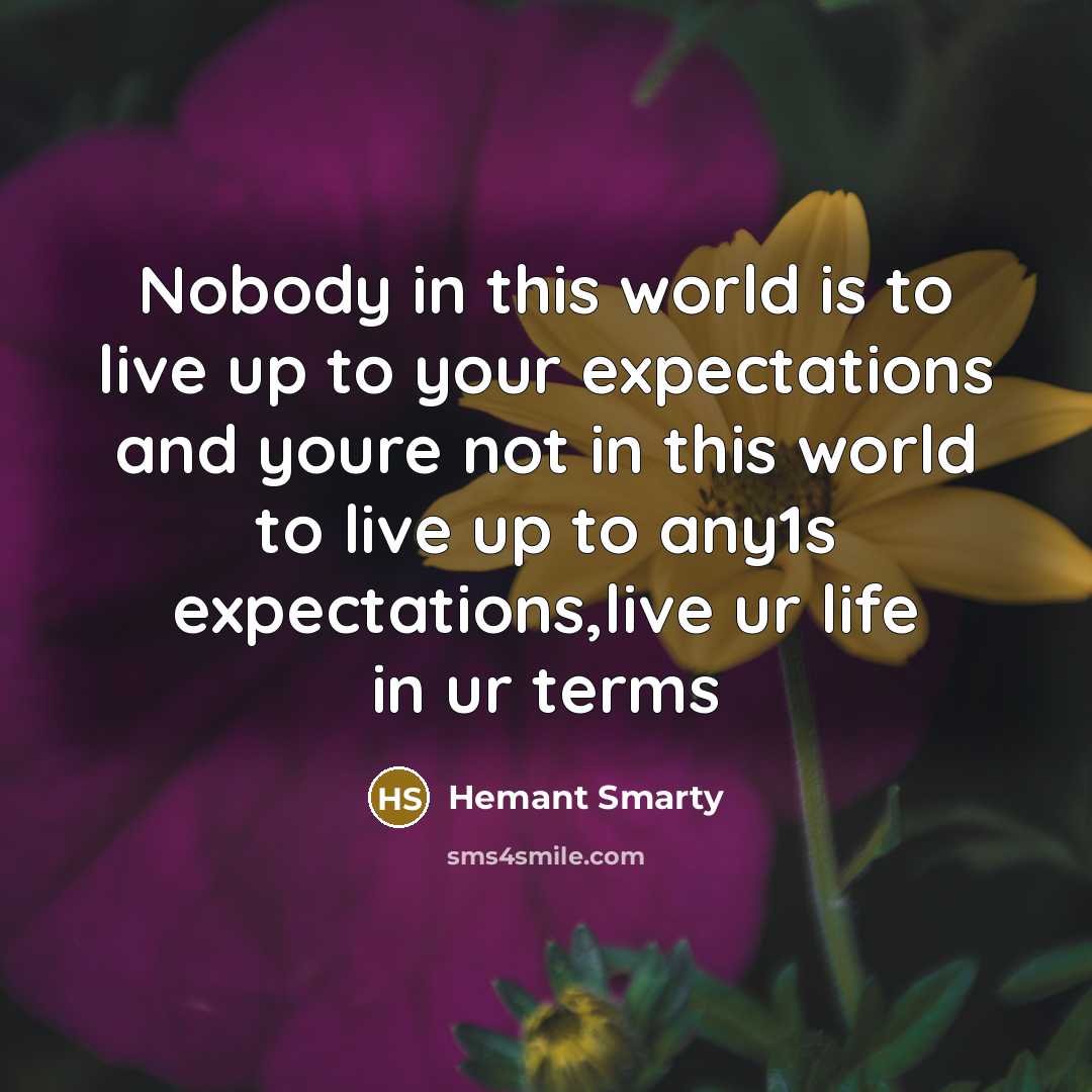 “Nobody in this world is to live up to your…” quote by Hemant Smarty