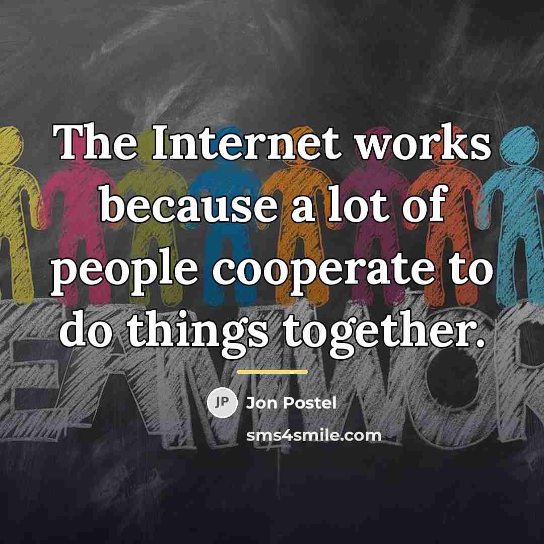 “The Internet works because a lot of people cooperate to…” quote by Jon Postel