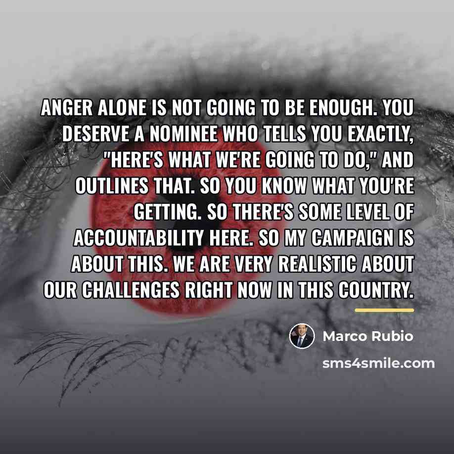 “Anger alone is not going to be enough. You deserve…” quote by Marco Rubio