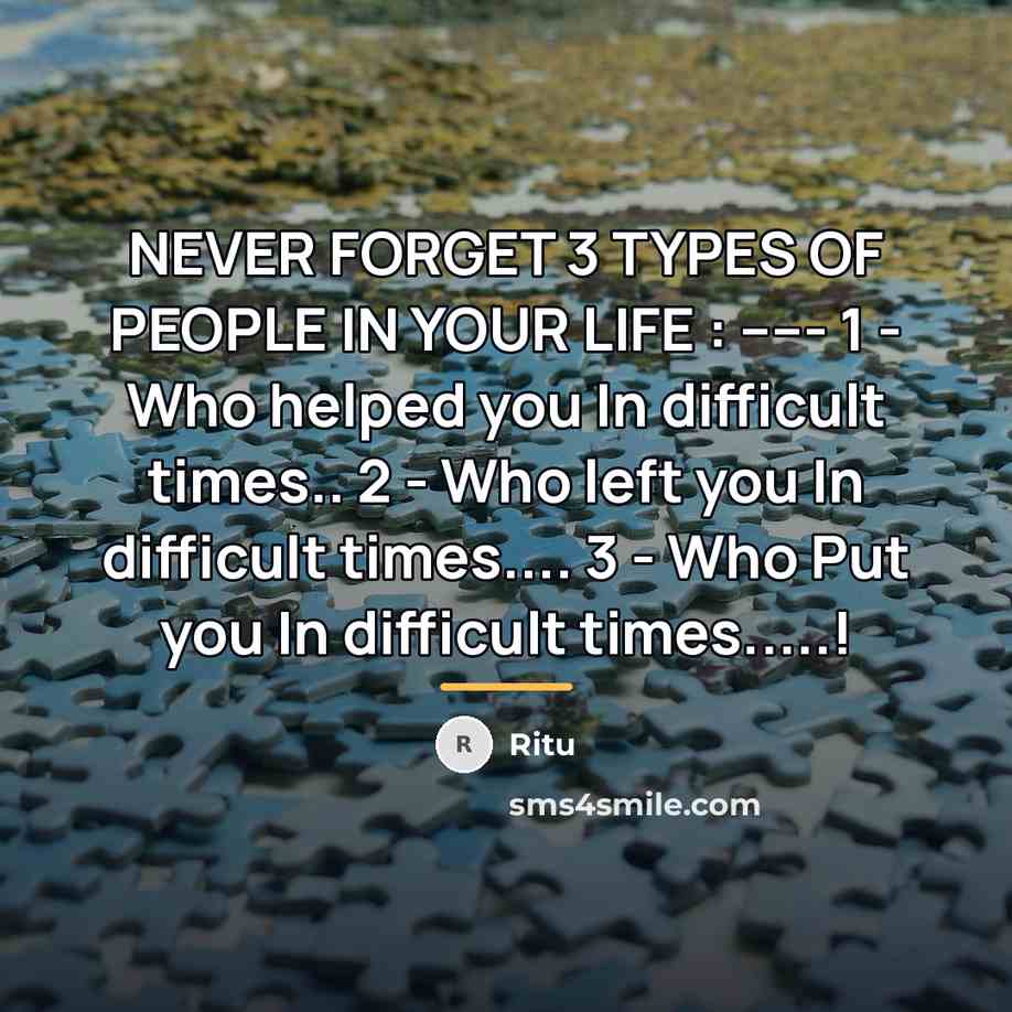 “NEVER FORGET 3 TYPES OF PEOPLE IN YOUR LIFE :…” quote by Ritu